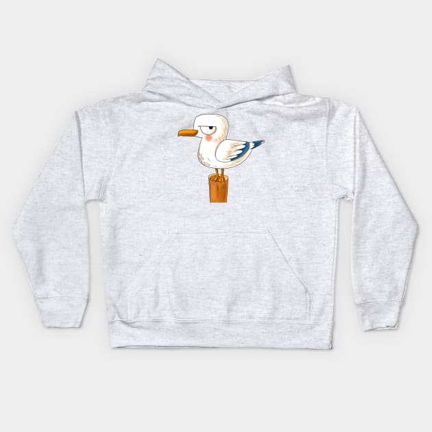 Hand Drawn Cartoon Seagull Kids Hoodie by Mako Design 